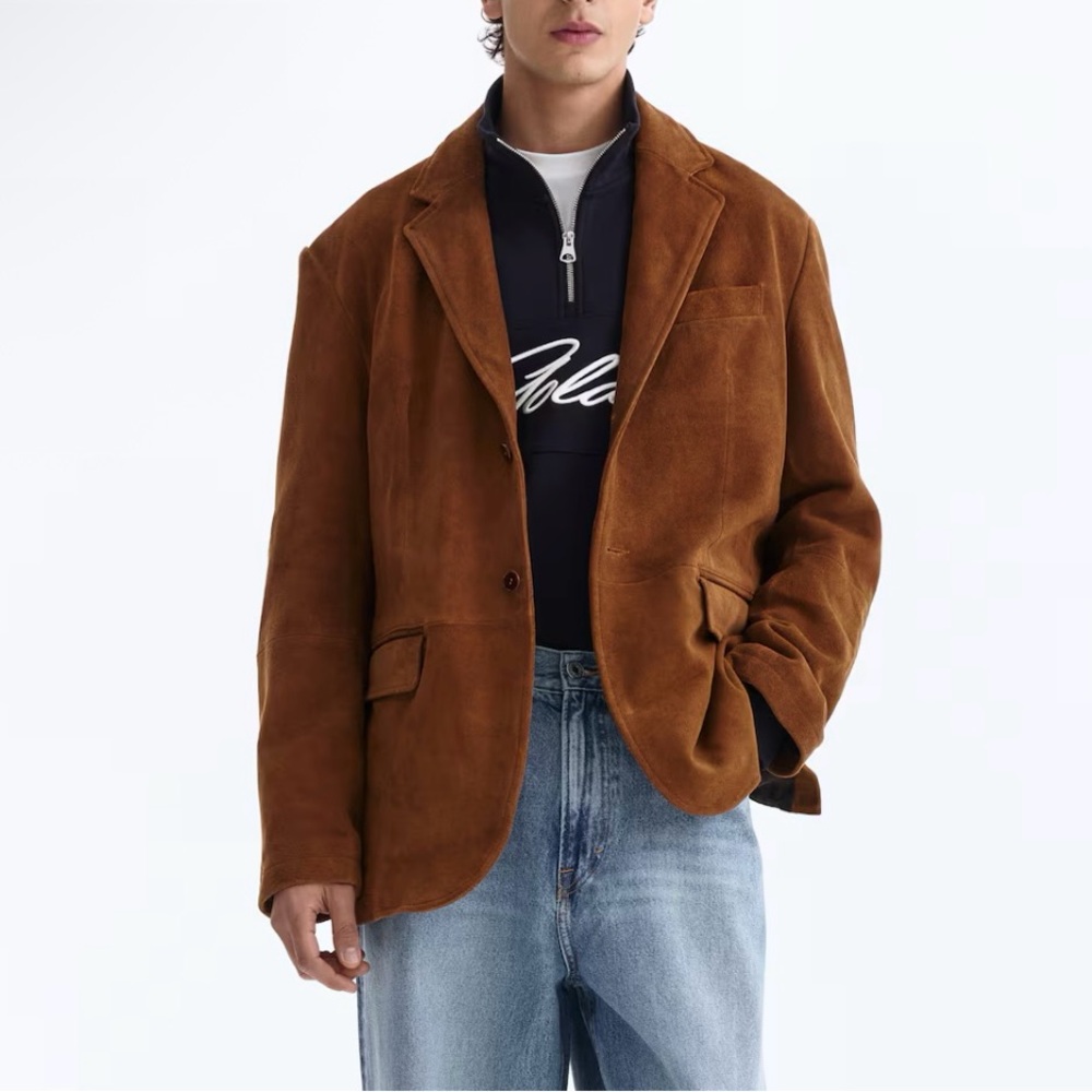 H&M NWT BROWN RELAXED FIT SUEDE JACKET SIZE SMALL
